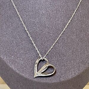 Sterling Silver Open Heart Pendant Necklace - Silver